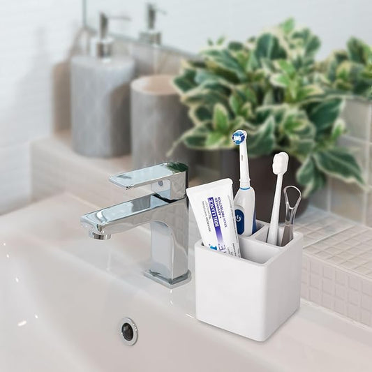 Diatomite Toothbrush Holders for Bathrooms, Electric Toothbrush and Toothpaste Holder 3 Slots Tooth Brush Organizer for Bathroom Countertop, Shower, Vanity - Grayish White