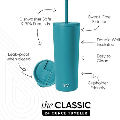 Simple Modern Classic Tumbler with Lid and Straw | Insulated Iced Coffee Cup Reusable Stainless Steel Water Bottle Travel Mug | Gifts for Women Men Her Him | 24oz | Maui