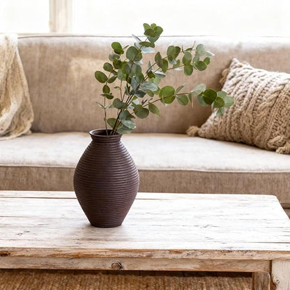 Brown Rustic Vase – 8.6" Farmhouse Vase for Table Centerpiece, Resin Vintage Vases for Pampas Grass, Rustic Decor for Dining Table, Entryway, Mantel or Living Room Shelf