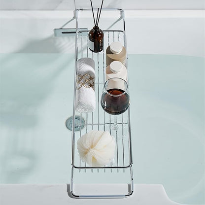 Stainless Steel Bathtub Caddy Tray, Expandable Bath Tub Tray Table, Adjustable Bathroom Tray, Bath Organizer Tub Shelf,Black,26.8~35.4in