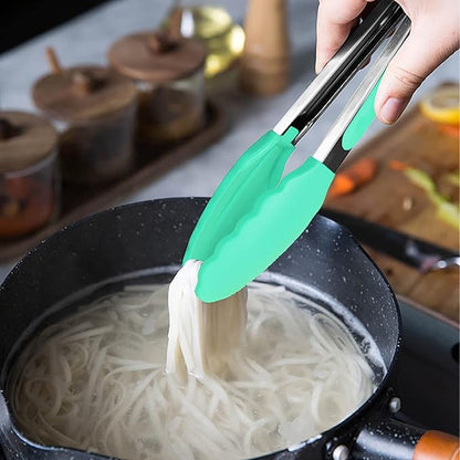 HINMAY Mini Tongs with Silicone Tips 7 Inches Silicone Cooking Tongs, Set of 3 (Mint)