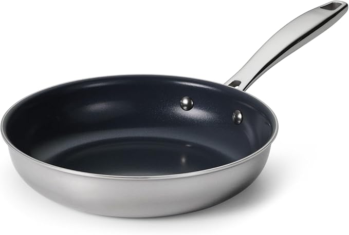 Tramontina Signature 8-Inch Tri-Ply Clad Stainless Steel Small Frying Pan with Ceramic Non Stick Interior, Induction-Ready Nonstick Skillet, Oven-Safe, Made in Brazil