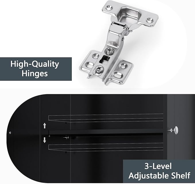 Over The Toilet Storage Cabinet, Over Toilet Bathroom Organizer with Adjustable Shelf and Double Door, Over The Toilet Cabinet for Bathroom Storage Over The Toilet Bathroom Organizer, Black