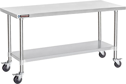 DuraSteel 30x72 NSF Stainless Steel Cart - Heavy Duty Food Prep Table with Undershelf - Rolling Kitchen Island on Wheels for Commercial Restaurant Kitchen, Garage, Outdoor Cooking, BBQ Grill, Counter