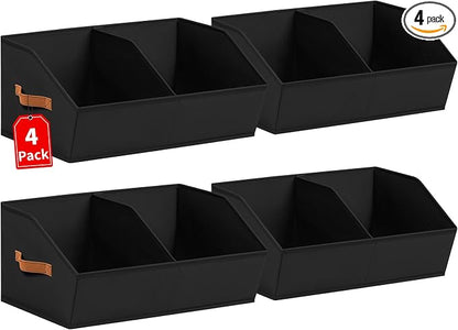 Homsorout Closet Organizers and Storage Bins - 4 Pack Collapsible Divided Trapezoidal Cube Storage Bins Baskets with Orange Handlefor Organizing Clothes Blankets, Toys, Books, Towels(Black)