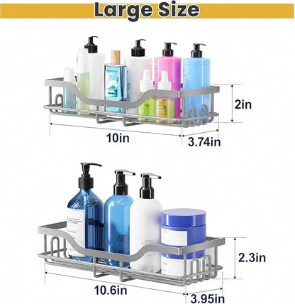 OMAIRA 3-Pack Shower Caddy with Soap Holder, Adhesive Rustproof No-drill Strudy Loading Inside Shower Organizer Shelves Rack Storage Bathroom Organization for Smooth Wall Glass Tile, Grey (Large)