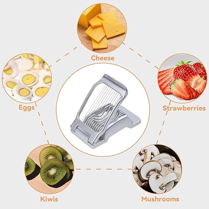 Egg Slicer for Hard Boiled Eggs, Aluminum Alloy Cutter with Cleaning Brush, 9.65 x 2.76 x 4.92 in, for Eggs, Strawberries, Mushrooms and Soft Foods, Silver