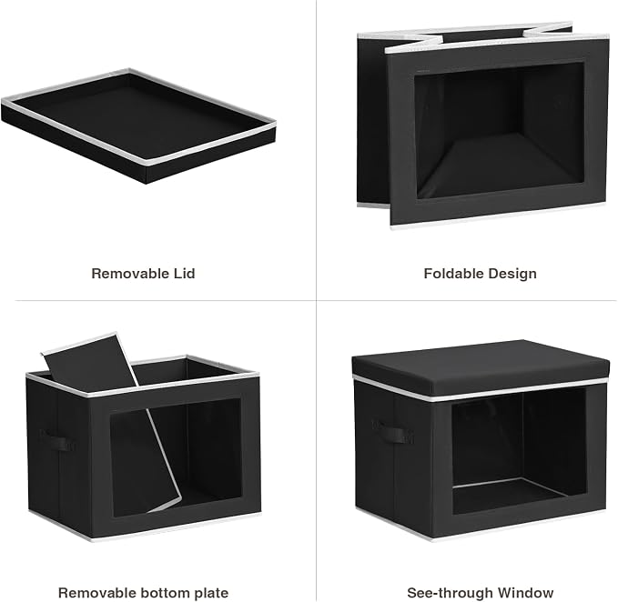 Homsorout Large Storage Bins with Lids - Fabric Storage Cubes with Window, Collapsible Bins for Clothes, 15.7 Inch Large Baskets for Bedroom, Dorm, Office, Black, 6 Pack