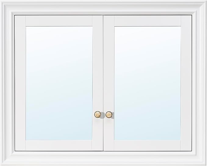 WELLFOR 40"x 32" Bathroom Medicine Cabinet with Dual Mirrors, Recessed Wood Medicine Cabinet with 3-Tier Adjustable Glass Shelves and Soft-Close Door