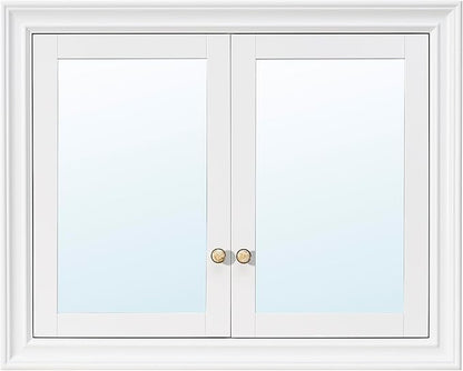 WELLFOR 40"x 32" Bathroom Medicine Cabinet with Dual Mirrors, Recessed Wood Medicine Cabinet with 3-Tier Adjustable Glass Shelves and Soft-Close Door