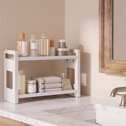 Bathroom Organizers And Storage,Bathroom Counter Organizer,Bathroom Counter Shelf,Bathroom Sink Organizer,Vanity Organizers,Vanity Storage,Makeup Organizer Countertop,Perfume Display(White 2 Tier)