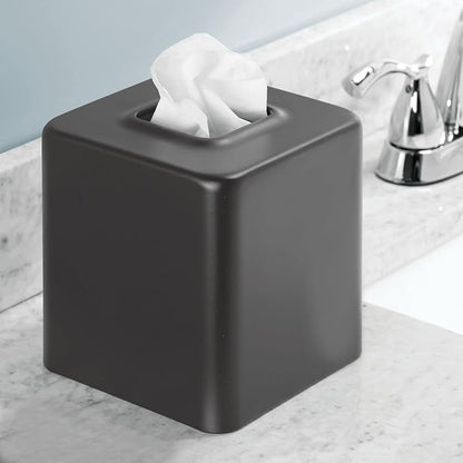 mDesign Metal Square Tissue Box Cover, Modern Facial Paper Holder - Accessories for Bathroom Vanity Countertop, Bedroom Dresser, Night Stand, Desk, Office, End Table - Unity Collection - Graphite Gray