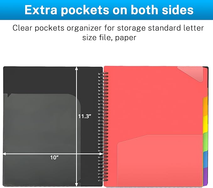 HABGP 12 Pocket Plastic folders with Pockets, 6 Colors Multi Pocket Folder Binder with Dividers, Office Organizer Folder Letter Size School Supplies