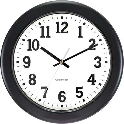 Caysie 12 Inch Sealed Indoor Outdoor Clock Waterproof, Silent Battery Operated Weatherproof Wall Clocks for Pool Patio Outside Home (Black)