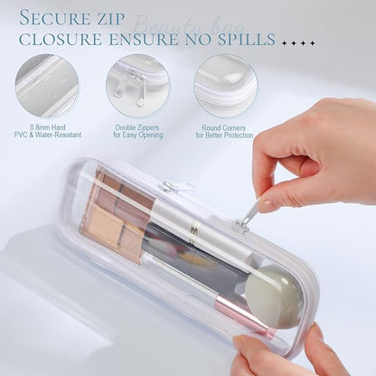 Sanwuta 6 Pcs Clear Hard Zipper Case Plastic Zipper Pouches Transparent Makeup Bag Pencil Case Pouches Toiletry Diaper Bag for Travel Toy Storage Organizer Bins(White,7.87 x 2.56 x 1.57 Inch)
