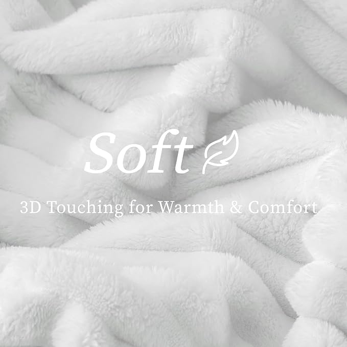 BEDELITE Fleece Throw Blanket for Couch - 300GSM Soft & Warm Fluffy White Blanket, Decorative and Giftable Striped Blankets for Women, Men, 50"x60"