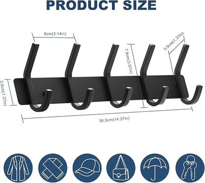 VAEHOLD Wall Hooks, Heavy Duty Aluminum Towel Hooks for Hanging Coat, Hat, Key, Clothes, Closet Hook Wall Mount for Kitchen, Bathroom, Office (“C“ Shape Coat 5 Hooks 2 Pack)