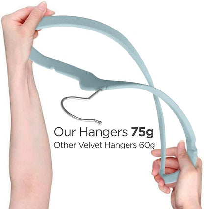 50 Premium Kids Velvet Hangers - 14" Non-Slip Ultra Slim Space-Saving Clothes Hangers with 360° Swivel Hook - Strong & Durable Hangers for Children & Preteens Wardrobe - Blue