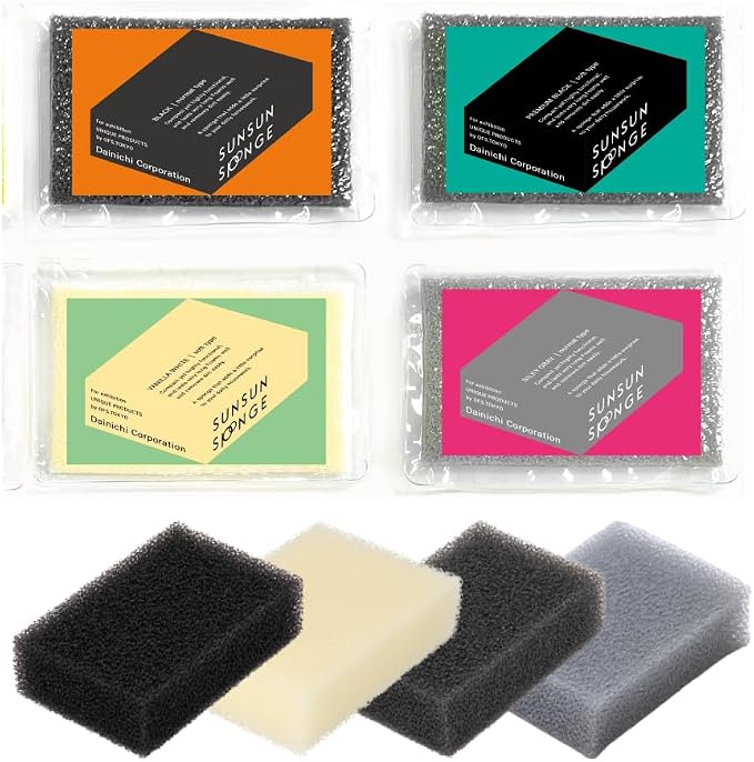 SunSun Sponge Kitchen Sponges, Made in Japan All Surface Scratch-Free Odor Resistant Durable Long-Lasting Sponge for Dishwashing, Monochrome, 4 Count