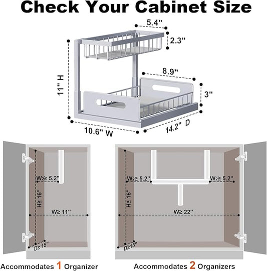 REALINN Under Sink Organizer, Pull Out Cabinet Organizer 2 Tier Slide Out Sink Shelf Cabinet Storage Shelves, Storage for Kitchen Bathroom, Grey, 2 Pack
