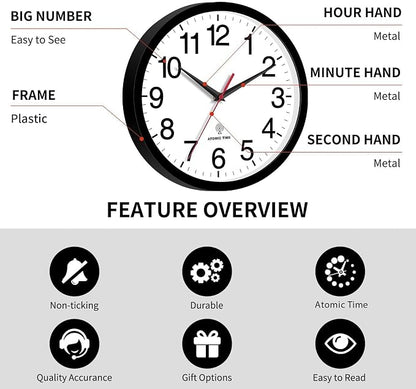Rohioue Atomic Wall Clock, Modern 14 Inch Battery Operated Wall Clocks, Analog Clock for Living Room, Office, Home, Bedroom, Kitchen, Bathroom(Black)