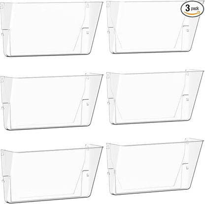 Clear Acrylic Single Pocket, Plastic Hanging Wall Mount File Holder for Office Home (Clear, 6 Pack)