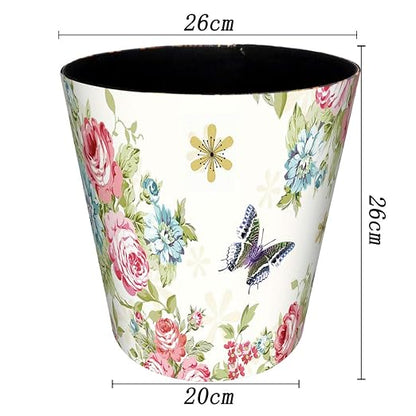 Wastebasket, 10L/2.64 Gallon PU Leather Decorative Trash Can Waterproof Paper Basket Garbage Bin for Home Office Bathroom - Rose and Butterfly