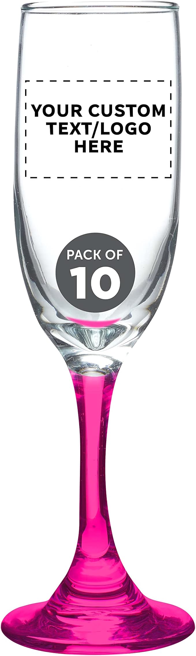 DISCOUNT PROMOS Custom Premiere Champagne Flutes 6.25 oz. Set of 10, Personalized Bulk Pack - Elegant Drinkware for Weddings, Events, & Promotional Gifts - Pink