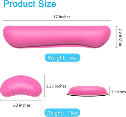 Dapesuom Keyboard Wrist Rest Set, Cute PU Leather Wrist Cushion for Computer Keyboard and Mousepad, Memory Foam Mouse Pad Rests Support with Non-Slip Base for Typing Pain Relief, Laptop, Hot Pink