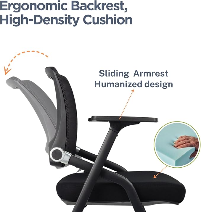 4 Pack Foldable Office Chairs with Wheels, Mesh Back, Arms and Portable - Folding Office Chairs for Conference Room Chair, Office Guest & Reception & Meeting Chair - (Black) 300 lbs.