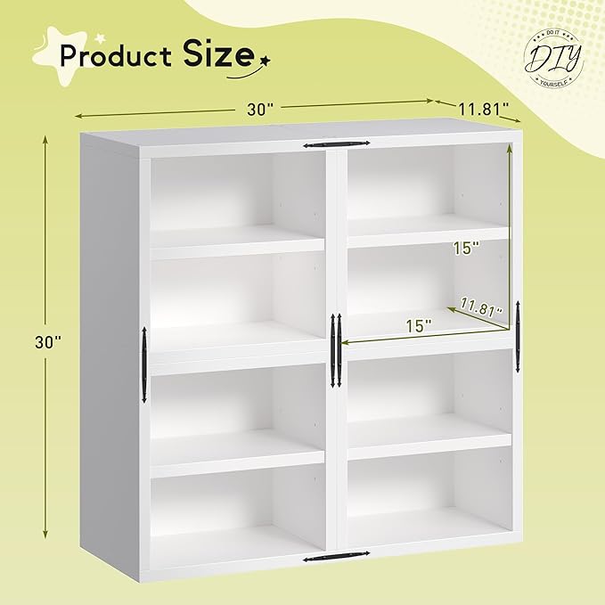 4-Tier Stackable Cube Storage Organizer, DIY Bookcase with 4 Removable Open Shelves & Anti-Tip Design, Cube Book Shelf for Bedroom, Office, Dorm,30" W x 11.81" D x 30" H, White