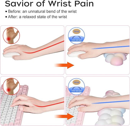 JIKIOU Upgrade Leather Cloud Keyboard Wrist Rest, Cloud Wrist Rest with Non-Slip PU Base, Comfortable Memory Foam Wrist Rest for Computer Laptop Mac Gaming Office and Pain Relief Christmas Wish Gift
