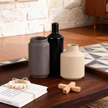 Ceramic Vase Set of 3 – Modern Decorative Vases for Home Decor, Small Flower Pottery Vase Sets, Boho Farmhouse Rustic Vases for Living Room, Kitchen, Bedroom, Bathroom, Shelf, Table