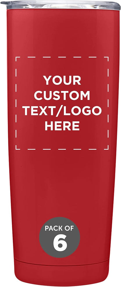 Custom Pipette Stainless Steel Coffee Tumblers 20 oz. Set of 6, Personalized Bulk Pack - Double Wall, Perfect for Coffee, Hot Cocoa, Other Hot & Cold Beverages - Red