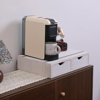 DDYURI Kitchen Storage Organizer with 2 Drawers for Coffee Brew K Cup/Coffee Pod Holder - Office Organization Drawer for Desk, Multi-Purpose Mini Wood Cabinet Countertop Stand Shelf CF1D2C White