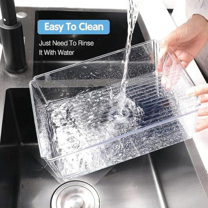 10-Pack Clear Fridge Organizer Containers with Lids, Stackable BPA-Free Refrigerator & Produce Storage Containers with Drain Tray & Anti-Slip Base for Fruits, Veggies & Drinks