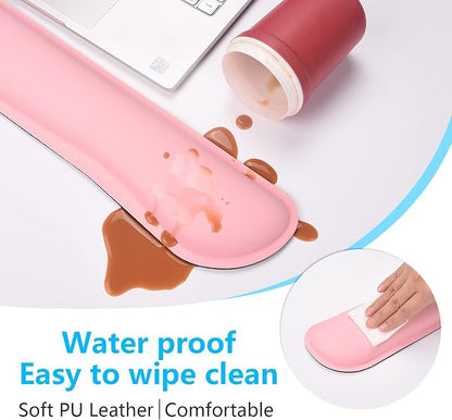 Dapesuom Keyboard Wrist Rest Set, Cute PU Leather Wrist Cushion for Computer Keyboard and Mousepad, Memory Foam Mouse Pad Rests Support with Non-Slip Base for Typing Pain Relief, Laptop, Pink
