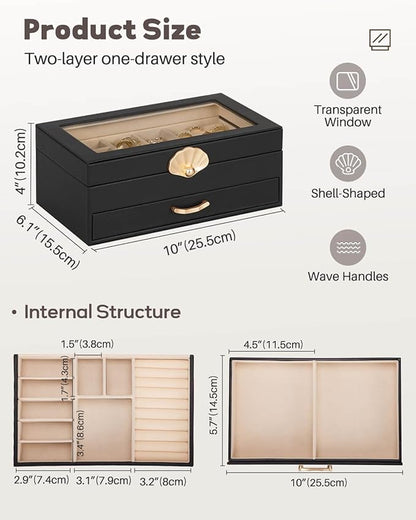 Jewelry Box with 1 Drawers: Display Organizer for Earrings Necklaces - Gifts for Girls Women (Black)