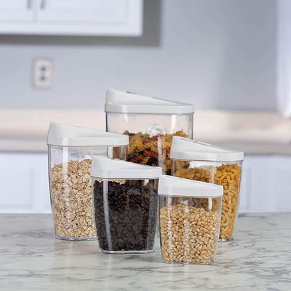 BPA-Free Plastic Sealing Canister Set (5-Piece) for Grains, Snacks, Nuts, Coffee - Clear Kitchen Storage Containers