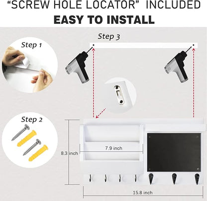 Key Holder for Wall - Mail Holder Organizer Wall Mount with Shelf - Hanging Key Rack Hanger with Hooks Decorative for Home Coat Letter Dog Leash Entryway Living Room Decor