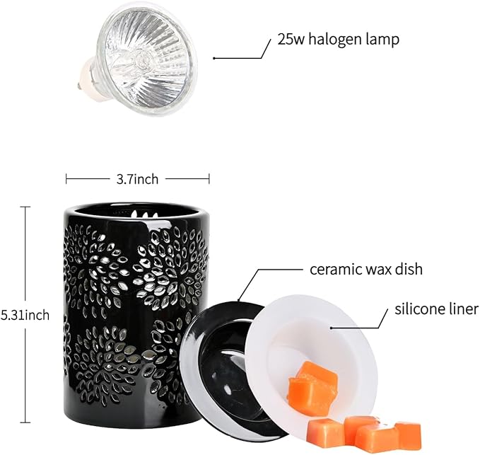 ASAWASA Ceramic Wax Melt Warmer with Timer and Silicone Dish,Candle Wax Warmer for Scented Wax & Essential Oils,Ideal Gift for Home Office Kitchen(Black)