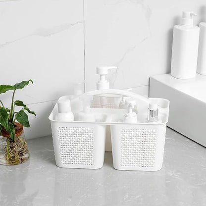 UUJOLY Plastic Portable Shower Caddy Basket Bucket, Cleaning Shower Basket with Handle Compartments Storage Basket Organizer for Bathroom Kitchen College Dorm Sink, White
