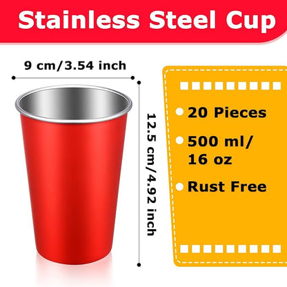 Mimorou 20 Pack Stainless Steel Pint Cups Metal Cups Unbreakable Drinking Water Tumblers Stackable Tumbler for Adults Bar Home Restaurant Travel Picnic Camping Outdoor (Multicolor,16 oz)