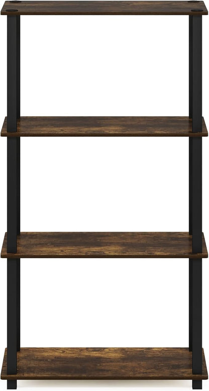 Furinno TURN-S-TUBE Storage Shelves, 4-Tier Book Shelf, Corner Shelf, Toolless Open Shelves, for Organization and Storage, Living Room, Garage, Home Office, Amber Pine