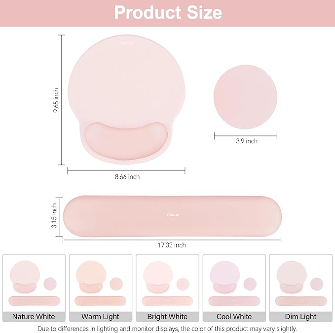 MOSISO Wrist Rest Support for Mouse Pad&Keyboard Set, Circle Curved Ergonomic Mousepad&Coaster Non-Slip Base Home/Office Pain Relief&Easy Typing Pad with Soft Cloth&Silicone Lining, Chalk Pink
