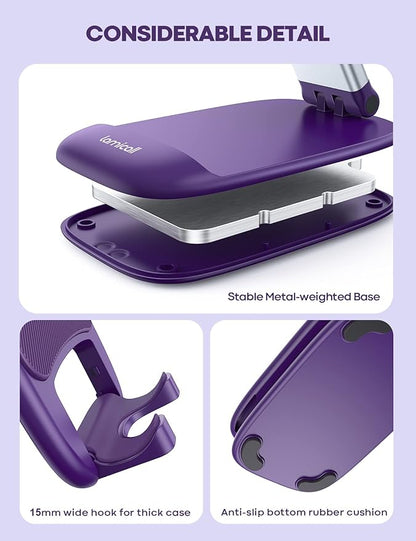 Lamicall Purple Phone Holder for Desk - Dark Purple Cellphone Stand Desk Accessories Desktop Office Must Have, Gifts for iPhone 17 16 15 14 13 Pro Max Mini, 12 11 X Plus SE, 4-8'' Telephone Stand