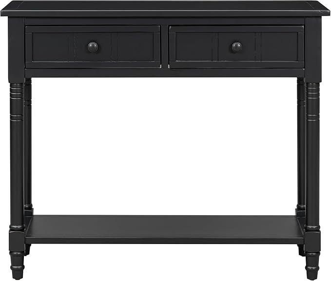 Knocbel Antique Entry Console Table with 2 Drawers & Bottom Open Shelf, Wood Sofa Tables for Entryway Hallway Living Room, 35.34" W x 13.8" D x 30.25" H, Black