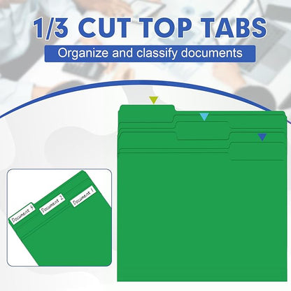 File Folder, HERKKA 120 Pack 1/3 Cut Tab File Folders, File Folders Great for Organizing and Filing, Letter Size, Green