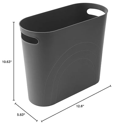 rejomiik Small Trash Can, 3.5 Gallon Slim Garbage Can Plastic Waste Basket with Handles Container Bin for Narrow Spaces Bathroom, Bedroom, Kitchen, Office at Home, Dark Gray
