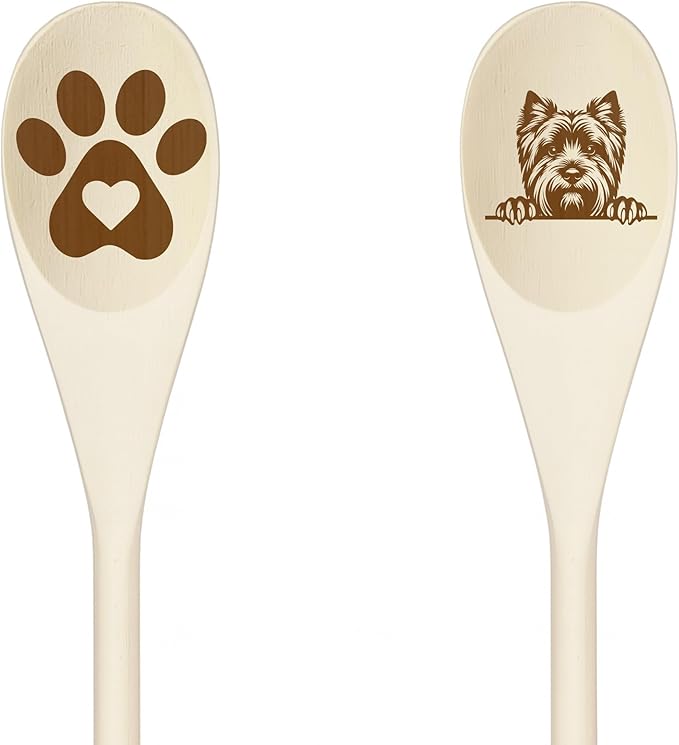 WEST HIGHLAND TERRIER Wooden Spoons for Cooking, Serving or Decorative Kitchen Utensils Set Dog Lover Dog Mom/Dad Gift with Peeking Dog Designs, Paw Print and Dog Head, Kitchen Utensils Set of 2